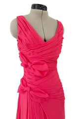 2010s Valentino by Pierpaolo Piccioli & Maria Grazia Chiuri Coral Silk Chiffon Bow Dress w Shawl