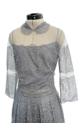 2018 Christian Dior by Maria Grazia Chiuri Silver Grey Net and Banded Lace Dress w Silk Slip