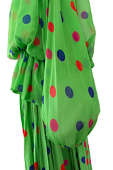 Demi-Couture Spring 1989 Nina Ricci Runway Dotted Silk Skirt & Silk Chiffon One Shoulder Top Set