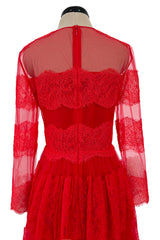 Spring 2018 Valentino by Pierpaolo Piccioli Red Chantilly Lace & Net Dress
