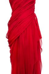 Prettiest Spring 2009 Valentino by Alessandra Facchinetti Look 31 Red Silk Chiffon One Shoulder Dress