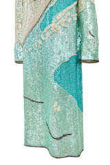 Spectacular 1983 Halston Well Documented Pastel Blues, Turquoise & Ivory Sequin Sheath Dress