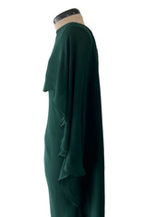Fall 1975 Beautiful Halston Runway Flowing Deep Green Silk Chiffon w Low Back Plunge