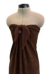 Ultra Rare 1976 Halston Iconic Front Tying Easy to Wear Column Dress in a Bias Cut Chocolate Brown Terry Cloth