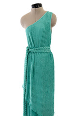 Amazing 1980s Mary McFadden One Shoulder Pleated Two Piece Set Dress w Braided Belt