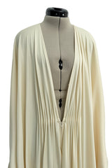 Incredible 1974 Yuki by Gnyuki Torimaru for Rembrandt Ivory Jersey Front Plunge Caftan Dress