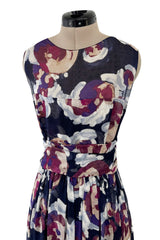 Cruise 2010 Chanel by Karl Lagerfeld Runway Look 33 Silk Chiffon Dress w Oversized Purple Floral Print