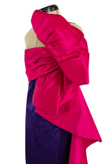 Spring 1984 Bill Blass Runway Purple Silk Dress w One Shoulder Bow & Long Ruffle