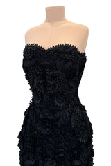 Spring 2008 Oscar De La Renta Black Embroidered Beaded Ribbon Work Floral Silk Organza Dress