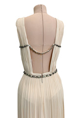 Incredible Fall 2007 Roberto Cavalli Ivory Pleated Silk Jersey Dress w Front Plunge & Rhinestones