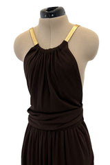 Well Documented Fall 1975 Yves Saint Laurent Brown Silk Jersey w Gold Strap Backless Dress