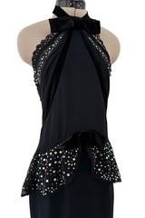 Phenomenal 1997 Christian Lacroix Black Silk Halter Dress w Rhinestone & Velvet Detailing