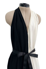 1960s Harold Levine Glamorous High Contrast Black & White Dress w Feather Hem