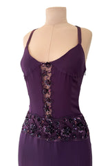 Gorgeous 2000s Valentino Roma Mauve Purple Silk Chiffon Dress w Sequin & Lace Detailing