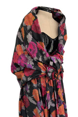 Stunning c 1990 Geoffrey Beene Strapless Sequin Bodice & Floral Silk Taffeta Dress w Shawl