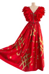 Rare Fall 1981 Fabrice Simon Couture Hand Painted Red & Gold Skirt & Top Dress Set