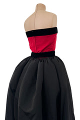 Exceptional c.1990 Nina Ricci by Gerard Pipart Haute Couture Strapless Red & Black Silk Dress