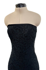 Spring 1987 Yves Saint Laurent Numbered Haute Couture Strapless Black Handmade Lace Dress