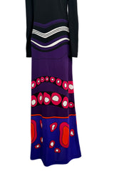 Fantastic Spring 1970 Louis Feraud Easy-to-Wear Printed Purple & Pink on Black Jersey Dress