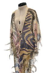 Spring 1981 Zandra Rhodes Runway & Book Piece 'Kenya & Zebras" Feather Trimmed Silk Chiffon Cape Piece
