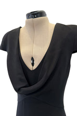 2011 Alexander McQueen Sculpted Bias Cut Black Silk Dress w Front Scoop