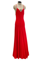 Superb Spring 1977 Halston Runway Bias Cut red Silk Chiffon Dress w Original Cape Shawl