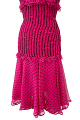 Well Documented Spring 1987 Valentino Original Strapless Pink & Black Silk Chiffon Dress
