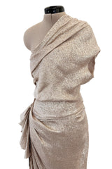 Spectacular Spring 2011 Lanvin by Alber Elbaz Pale Metallic Gold Silver Lame One Shoulder Dress