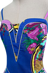 Iconic Spring 1992 Versace by Gianni Versace Jeans Couture Floral Print Full Skirt Halter Mini Dress