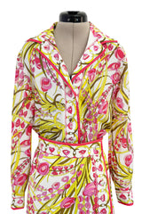 Wonderful 1960s Emilio Pucci Two Piece Cotton & Cotton Voile Pink & Yellow Skirt & Top Set