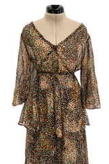 Fantastic 1970s Yves Saint Laurent Light and Airy Top w Curved Sleeves & Tiered Dress Skirt Set
