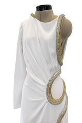 Spring 2016 Roberto Cavalli by Peter Dundas Beaded & Rhinestone Snake Detail White Jersey Dress