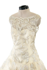 Incredible Pre-Fall 2015 Oscar de la Renta Runway Look 36 Pale Muted Metallic Gold Applique & Net Dress