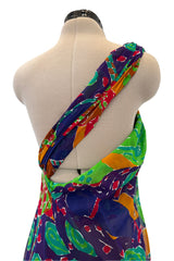 Prettiest Spring 1991 Yves Saint Laurent Runway Printed One Shoulder Easy to Wear Dress
