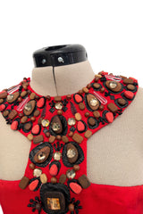 Spring 2008 Oscar de la Renta Red Version of Runway Look 64 Silk Dress w Embelished Collar