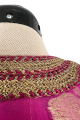 Stunning 1970s Jean Louis Metallic Pink Gold & Silver Caftan Dress w Gold & Pink Braiding