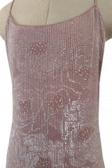 Exceptional Spring 1999 Giorgio Armani Runway Palest Ballet Nude Pink Floral Sequin Dress