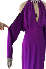 Rare Fall 2001 Thierry Mugler Runway Purple Silk Crepe Dress w the Most Incredible Open Cuts Outs
