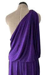 Late 1990s -Early 2000s Lanvin Draped Purple Jersey One Shoulder Dress