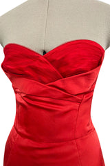 Pre-Fall 2013 Alexander McQueen by Sarah Burton Coral Red Silk Strapless Dress w Tulle Detailing