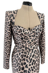 Sexiest Fall 1995 Loris Azzaro Couture Sequin Covered Leopard Print Dress w Open Cut Outs