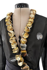 Fabulous 1960s Geoffrey Beene Black Silk Organza Dress w Metallic Gold & Silver Discs & Bead Detail