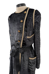 Important Fall 1983 Chanel by Karl Lagerfeld Haute Couture Runway Look 73 Metallic Panne Velvet Dress