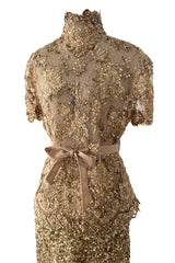 Outstanding 2010s Valentino by the Original Mr. Valentino Two Piece Metallic Gold Sequin Covered Set