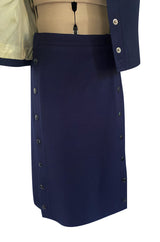 Minimalist Spring 1973 Courreges Numbered Haute Couture Blue Snap Front Jacket & Matching Skirt