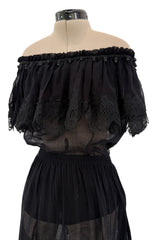 Spring 1977 Yves Saint Laurent 'Spanish Collection' Off-Shoulder Black Top & Skirt Set