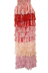 Spring 2019 Esteban Cortazar Runway Strapless Intricately Beaded & Woven Dress w Fringe Skirt