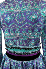 Gorgeous 1960s Unlabeled Metallic Blue Turquoise & Purple Beaded Dress
