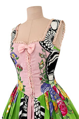 Dreamiest Spring 1992 Gianni Versace Versus Documented Pink Bow Detailed & Floral Print Dress