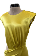 Incredible 1990s Gianni Versace Chartreuse Stretch Dress w Side Cut Out & Slit